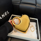 Women's Metallic Heart Clutch with Ring Handle – Gold front | BTendance