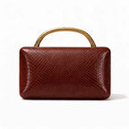 Croc-Embossed Faux Leather Top Handle Evening Bag – Brown front | BTendance