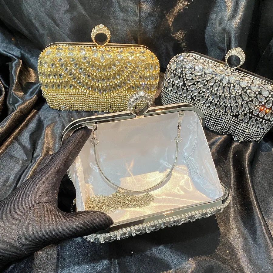 Scalloped Rhinestone Box Clutch – Open interior | BTendance