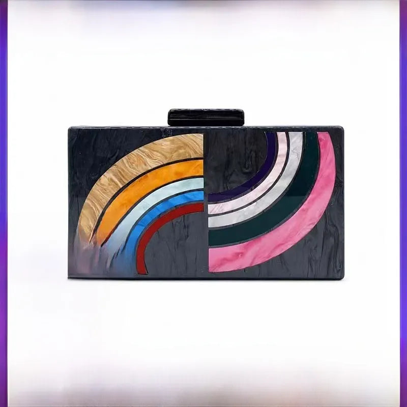 Women's Multicolor Arc Acrylic Box Clutch – Front | BTendance