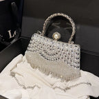 Women's Scalloped Rhinestone Mini Evening Handbag – Silver with chain | BTendance