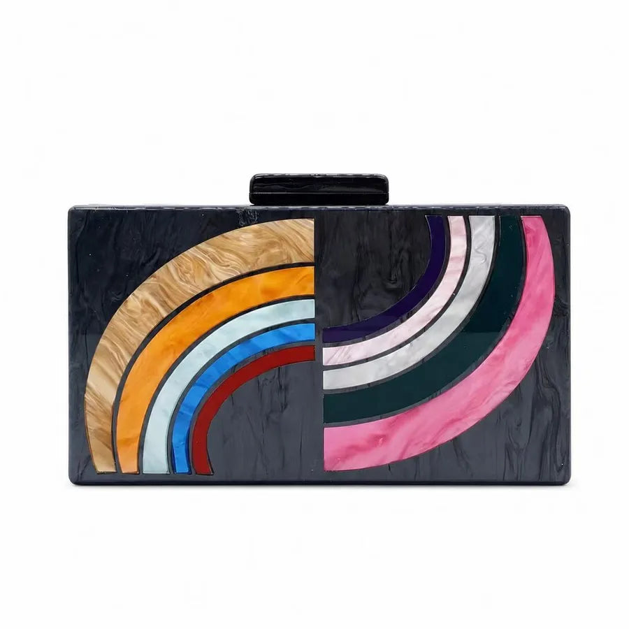 Women's Multicolor Arc Acrylic Box Clutch – Front | BTendance