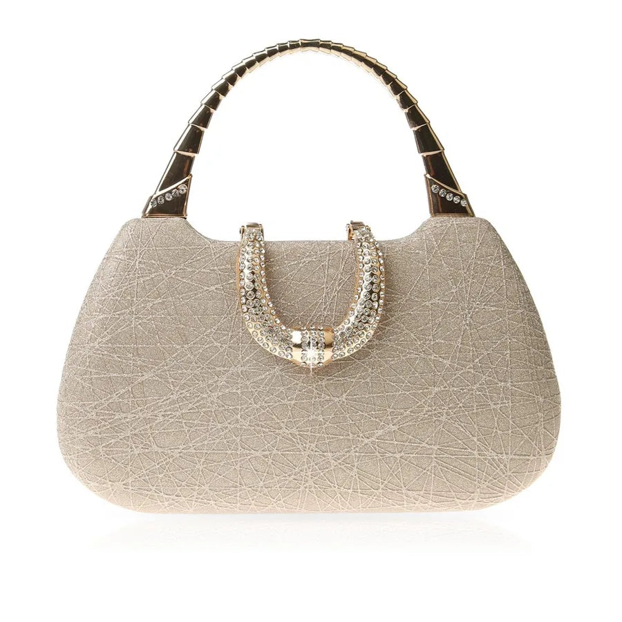 Glitter Evening Handbag with Curved Top Handle – Champagne gold front | BTendance
