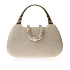Glitter Evening Handbag with Curved Top Handle – Champagne gold front | BTendance