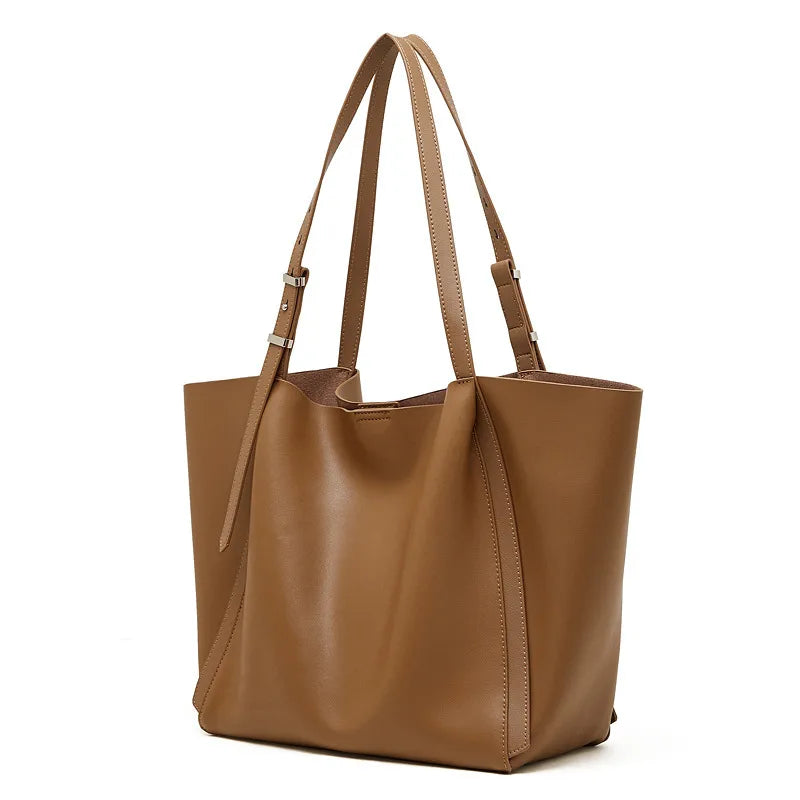 Soft tote bag with long handles – Tan tote on white background | BTendance