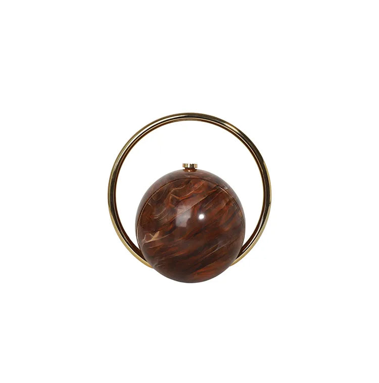 Round Acrylic Orb Bag with Faceted Ring Handle – Coffee front | BTendance