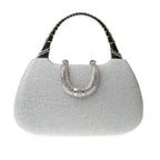 Glitter Evening Handbag with Curved Top Handle – Silver front | BTendance