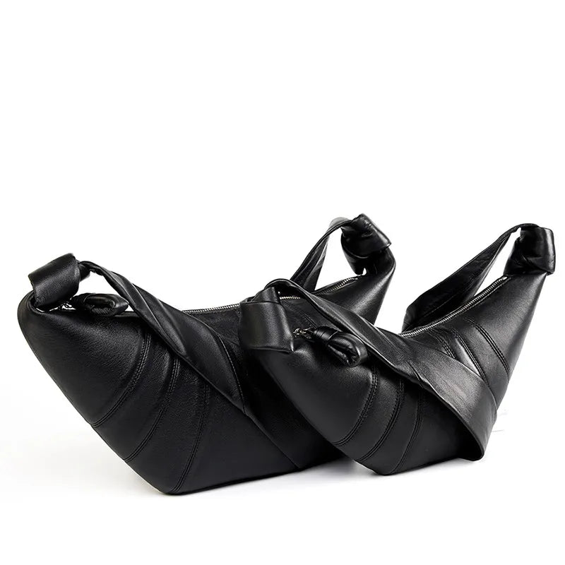 Panelled crescent sling bag – Two black bags displayed together | BTendance