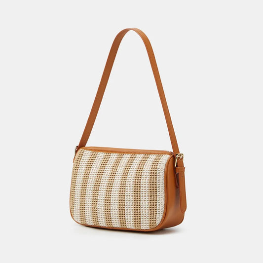 Striped woven shoulder bag with tan trim – Bag with upright shoulder strap | BTendance