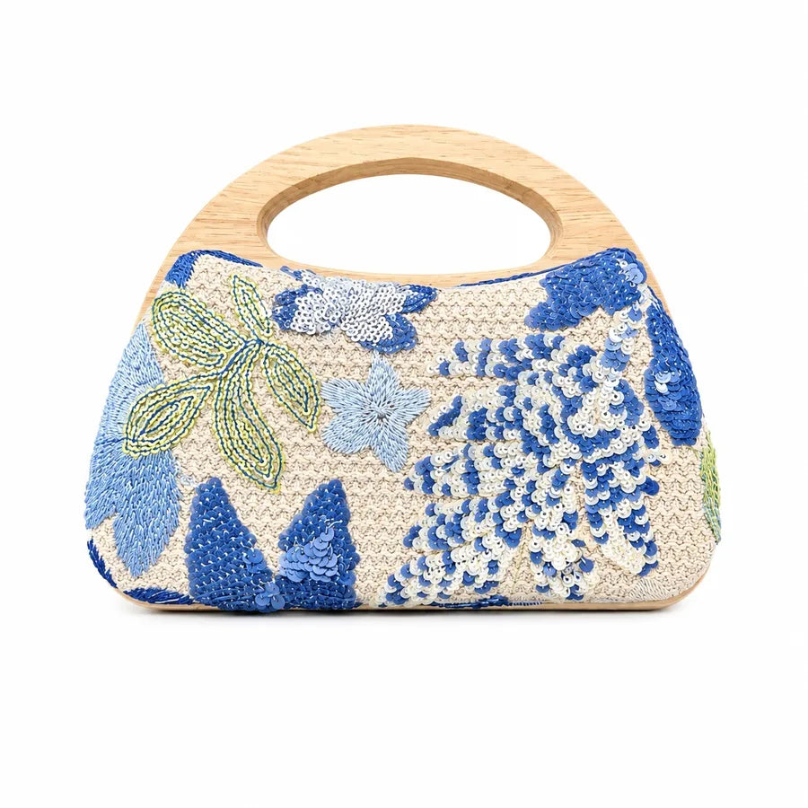 Women's Floral Embroidered Straw Evening Bag with Oval Handle – Reverse floral design | BTendance