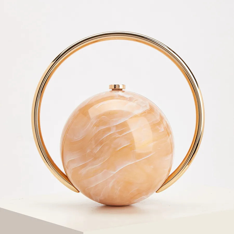 Marbled Globe Evening Bag with Orbit Handle – Light coffee front | BTendance