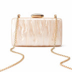 Women's Marbled Acrylic Rectangle Clutch with Oval Clasp – Champagne with chain | BTendance
