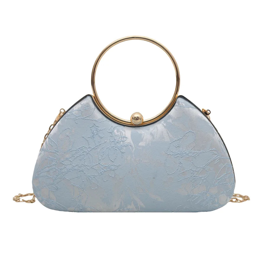 Women's Ring Handle Evening Bag with Floral Texture – Blue front | BTendance