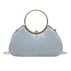 Women's Ring Handle Evening Bag with Floral Texture – Blue front | BTendance