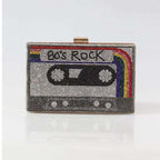 Women's Retro Cassette Tape Box Clutch – Black cassette front | BTendance