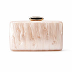 Women's Marbled Acrylic Rectangle Clutch with Oval Clasp – Champagne front | BTendance