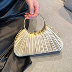 Women's Pleated Polyester Ring Handle Evening Clutch – Apricot front | BTendance