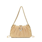 Pleated Evening Bag with Rhinestone Loop Detail – Gold front | BTendance