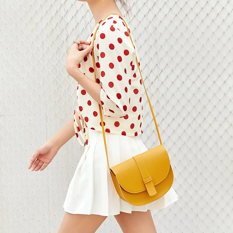 Rounded flap crossbody bag – Yellow bag worn across the body | BTendance