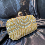 Scalloped Rhinestone Box Clutch – Gold front | BTendance