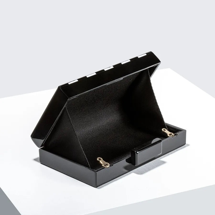 Women's Striped Acrylic Box Clutch with Chain – Open interior | BTendance
