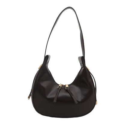 Curved zip shoulder bag – Dark brown bag, front view | BTendance