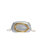Women's Oval Faux Leather Clutch with Sculptural Metal Accent – Silver front | BTendance