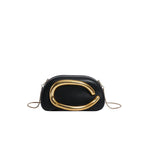 Women's Oval Faux Leather Clutch with Sculptural Metal Accent – Black front | BTendance