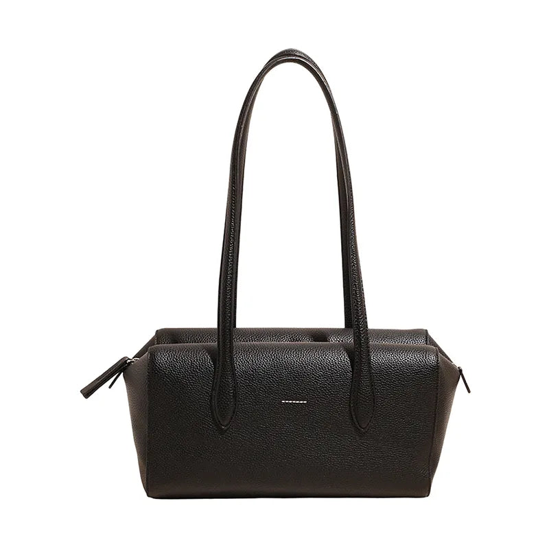 Rectangular shoulder bag with long twin handles — black on white background | BTendance
