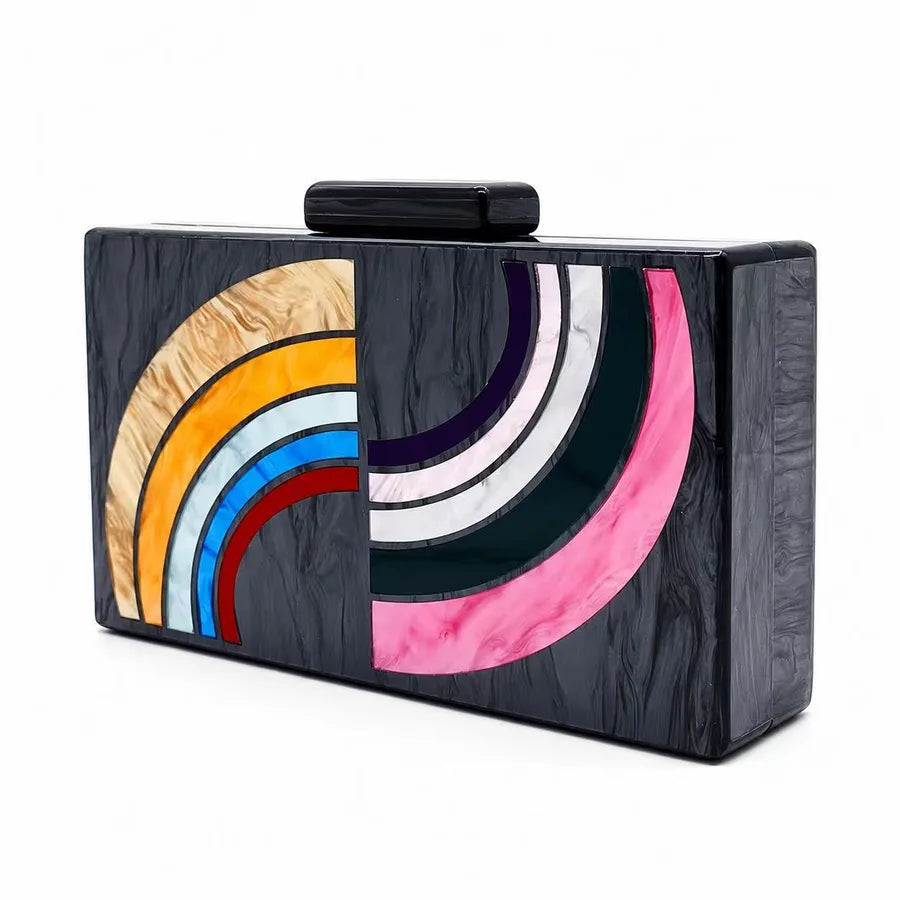 Women's Multicolor Arc Acrylic Box Clutch – Angled front | BTendance