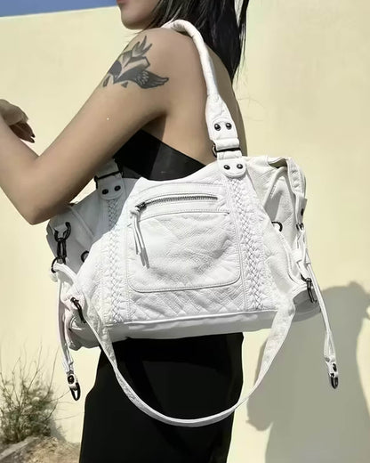 Vegan Leather Shoulder Bag – Arabell Braided Detail — White, shoulder carrying | BTendance