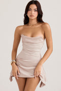 Women's Mini Dress Champagne Satin Strapless A-Line-1