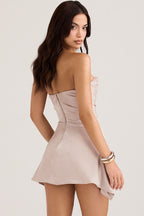 Women's Mini Dress Champagne Satin Strapless A-Line-5