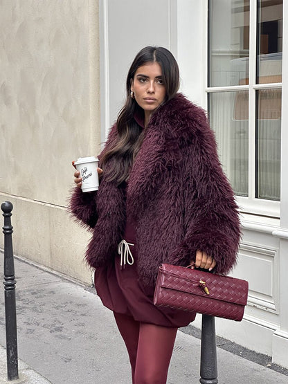 Woven Vegan Leather Baguette Bag – Bianca Gold-Tone Toggle — Wine Red, street styling | BTendance
