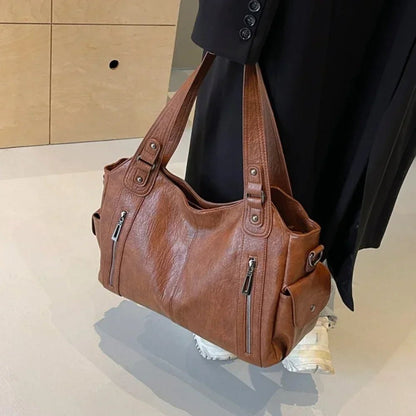 Vegan Leather Shoulder Bag – Kyla with Zip Pocket — Brown, shoulder carrying | BTendance