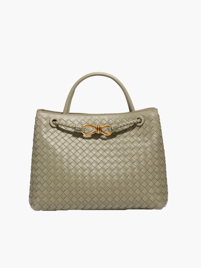 Woven Vegan Leather Handbag – Lucia Top Handle — Olive Green, front view | BTendance