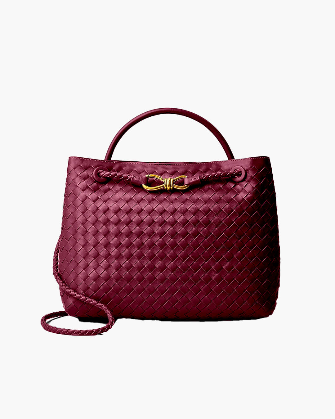 Woven Vegan Leather Handbag – Lucia Top Handle — Burgundy, alternate front view | BTendance