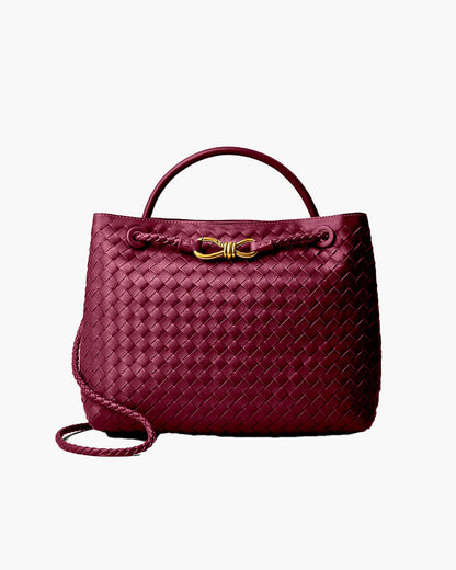 Woven Vegan Leather Handbag – Lucia Top Handle — Burgundy, alternate front view | BTendance