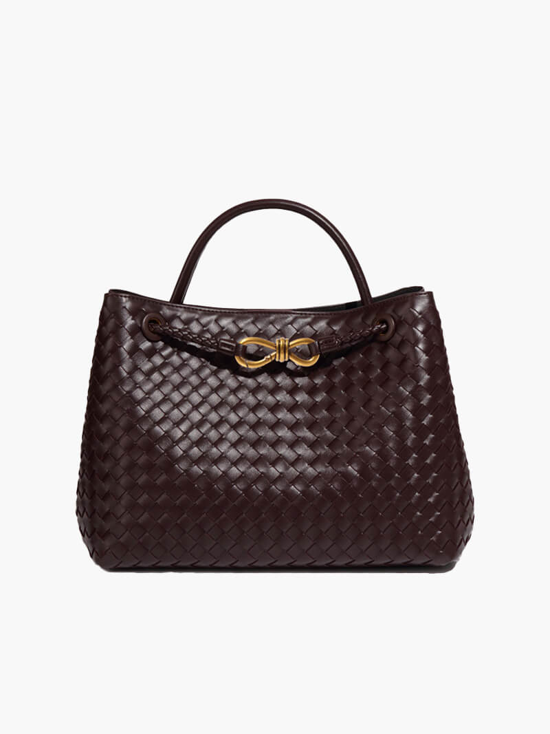 Woven Vegan Leather Handbag – Lucia Top Handle — Coffee, alternate front view | BTendance
