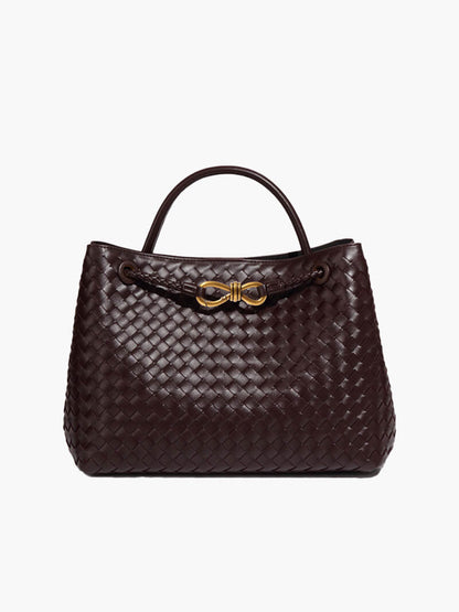 Woven Vegan Leather Handbag – Lucia Top Handle — Coffee, alternate front view | BTendance