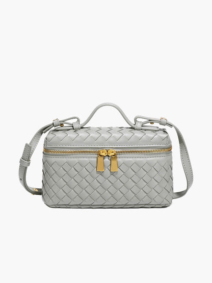 Woven Vegan Leather Mini Bag – Tara Top Handle — Gray, front view | BTendance