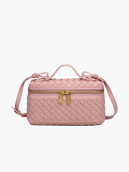 Woven Vegan Leather Mini Bag – Tara Top Handle — Pink, front view | BTendance