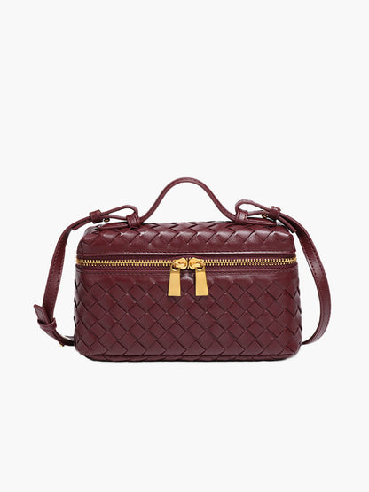 Woven Vegan Leather Mini Bag – Tara Top Handle — Wine Red, front view | BTendance