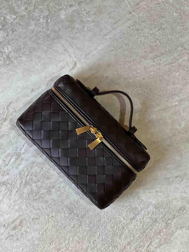 Woven Vegan Leather Mini Bag – Tara Top Handle — Black, overhead view | BTendance