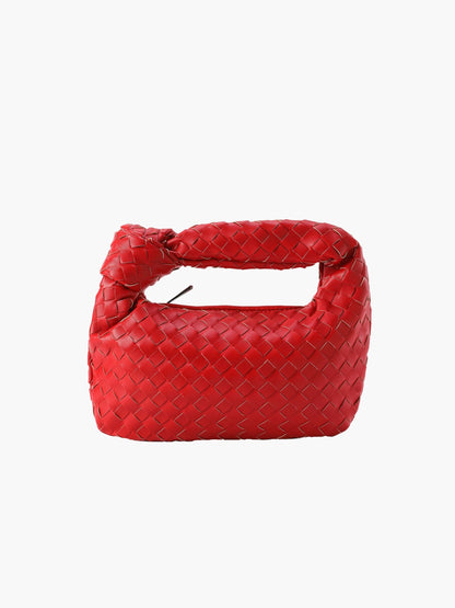 Woven Vegan Leather Mini Handbag – Knotted Handle — Red, front view | BTendance