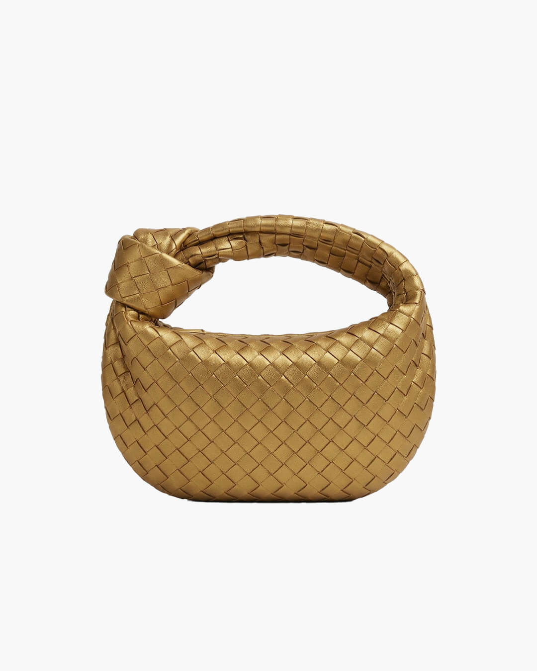 Woven Vegan Leather Mini Handbag – Knotted Handle — Gold, front view | BTendance
