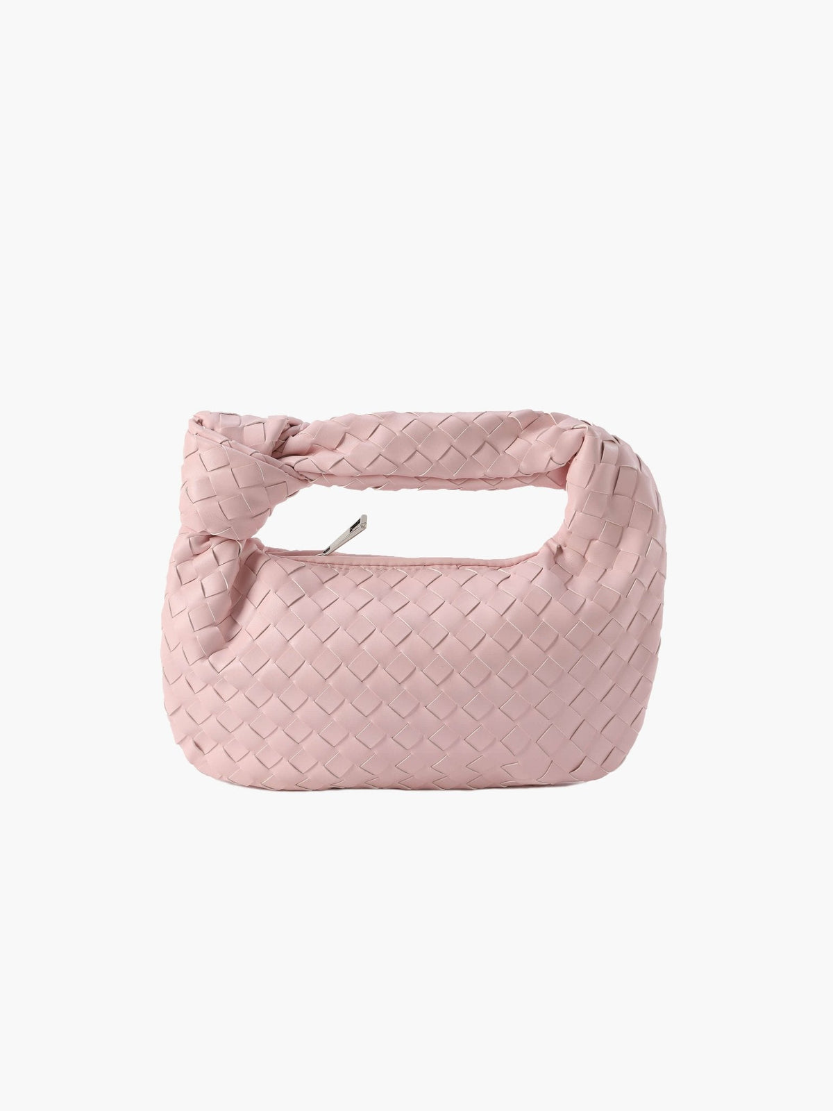 Woven Vegan Leather Mini Handbag – Knotted Handle — Blush, front view | BTendance