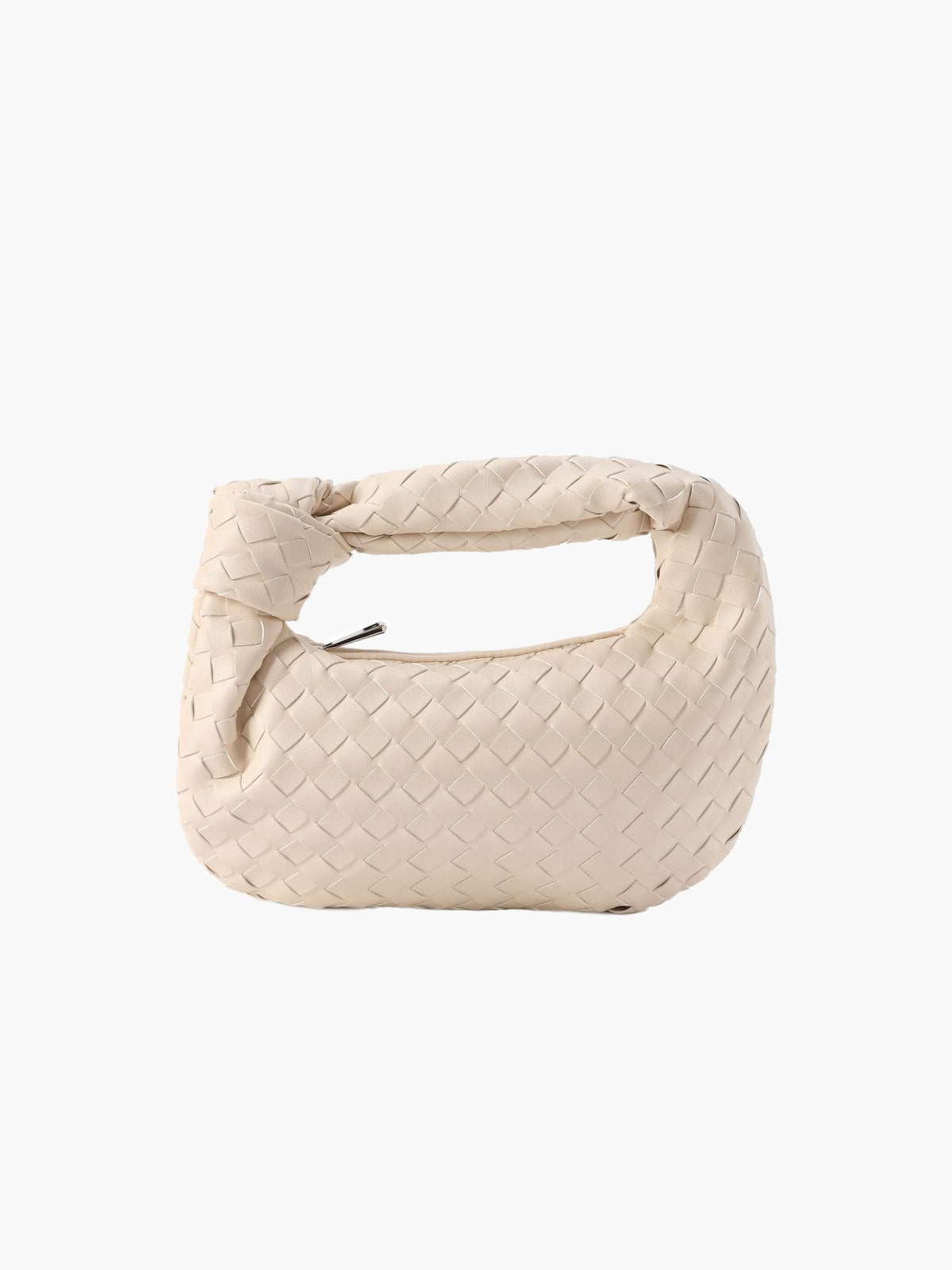 Woven Vegan Leather Mini Handbag – Knotted Handle — Creme, front view | BTendance