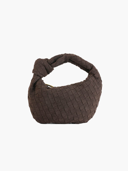 Woven Faux Suede Mini Handbag – Knotted Handle — Coffee, front view | BTendance