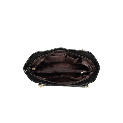 Vegan Leather Shoulder Handbag – Alicia Twin Handles — Open fabric-lined interior | BTendance